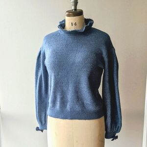 Something Navy - Exquisite Ruffle Neck Knit Sweater